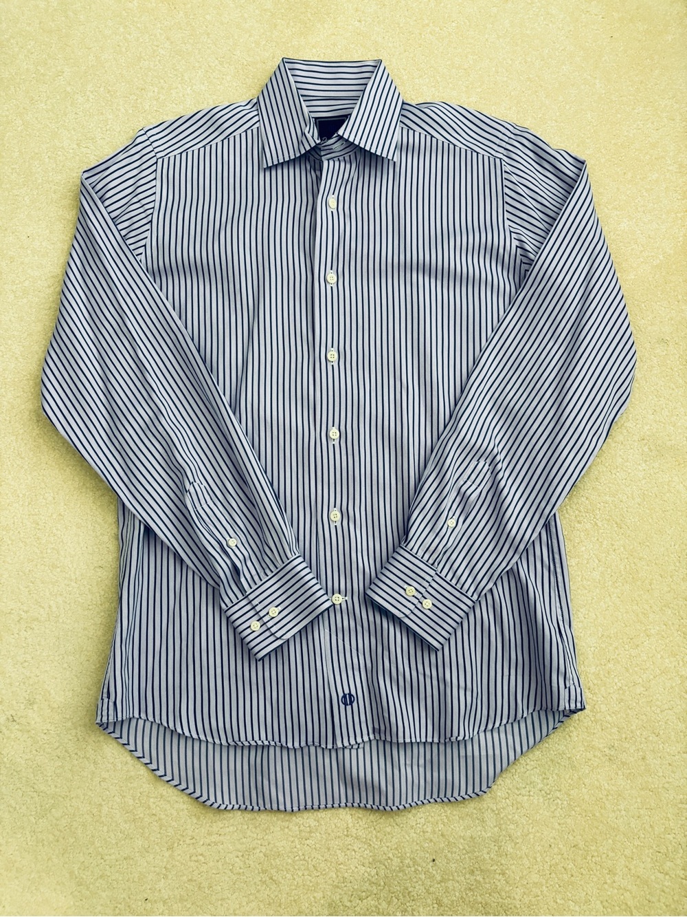 David Donahue Lavender and White Striped Trim Dress Shirt Size 15.5